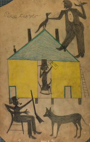 Untitled (Yellow and Blue House with Figures and Dog) by Bill Traylor from the collection of the Smithsonian American Art Museum @1994 Bill Traylor Family Trust